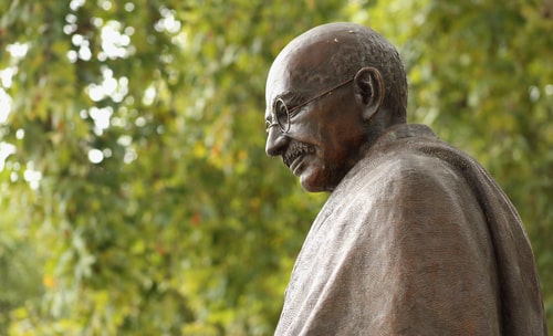 The bronze statue of Mahatma Gandhi in London, Parliament Square. The sculptor Philip Jackson.