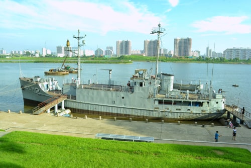 Well-known American spy ships USS Pueblo AGER-2 docked on the Potong River.