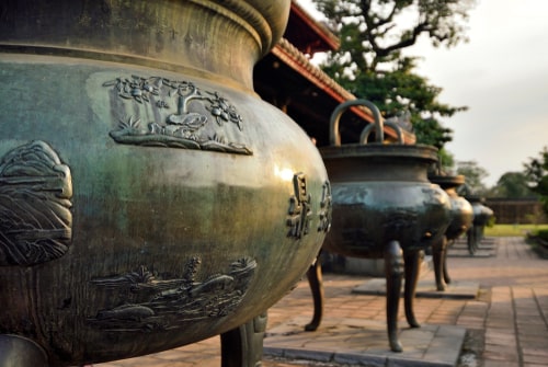 Close-up of a dynastic urn in Hue citadel.