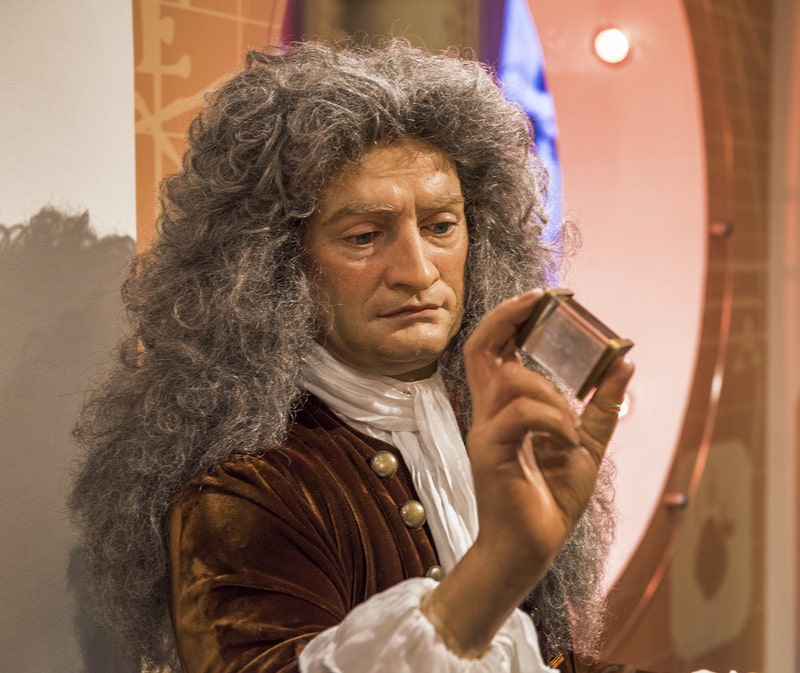 Isaac Newton's wax figure in Madame Tussauds museum, London, England.