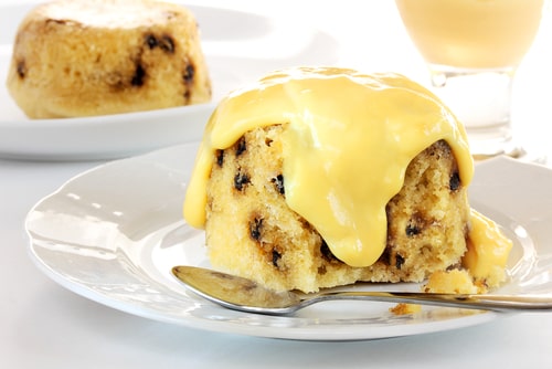 Spotted dick pudding with custard.