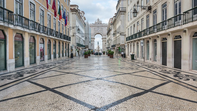 A view of a street in Lisbon, Portugal.