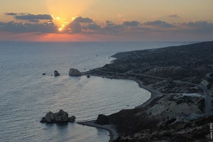A beautiful sunset at Petra tou Romiou, Cyprus.