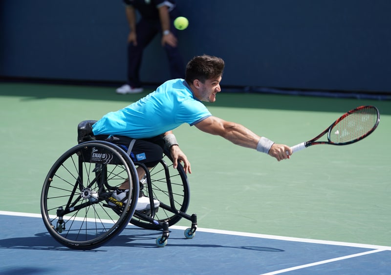 Argentinian wheelchair tennis player Gustavo Fernandez in action during US Open 2017. Tennis facts