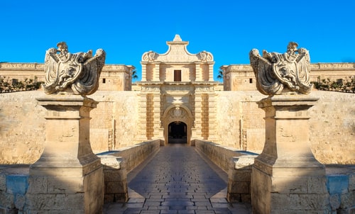 Mdina city gates. Old fortress. Malta.