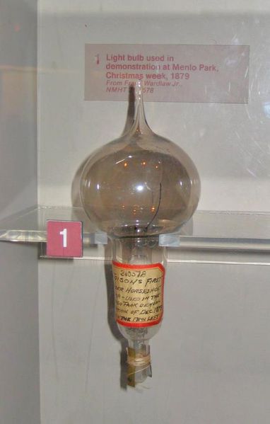 Thomas Edisons first successful light bulb model, used in public demonstration at Menlo Park, December 1879.