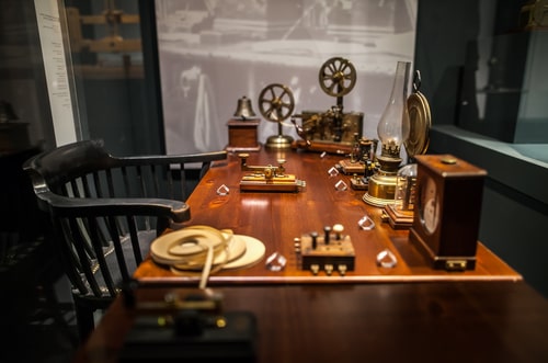 Workplace of telegraph operator at the Science and Technology Museum Leonardo da Vinci, Milan, Italy.