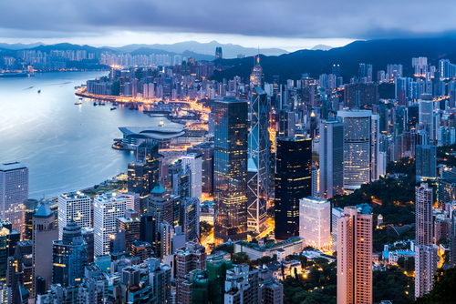 Hong Kong city view from The Peak at twilight.