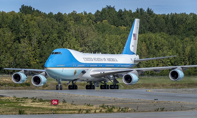 Air Force One, with President Barack Obama on board. 