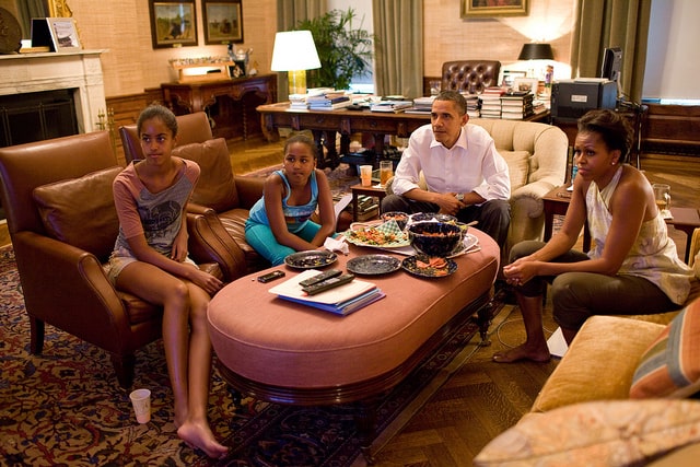 President Barack Obama with family at the White House.