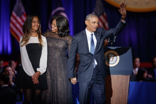 U.S. President Barack Obama his wife Michelle and their daughter Malia