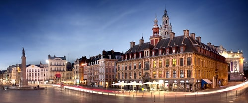 Main square of Lille by night - France.