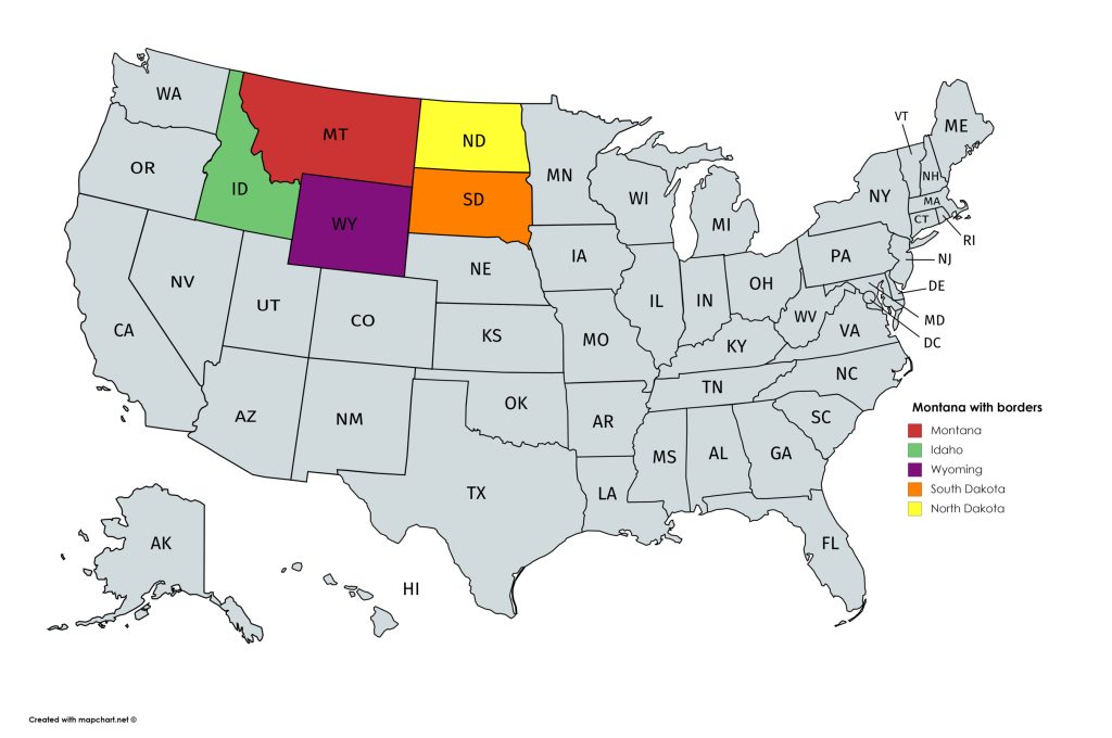 Montana on the map with neighboring states. 