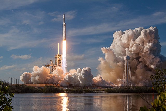 Falcon Heavy a few seconds after liftoff from Cape Canaveral Air Force Station in Florida, USA.