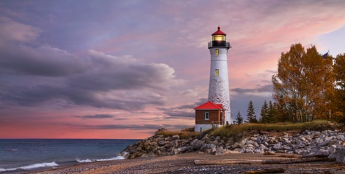The Crisp Point Lighthouse on Lake Superior, Upper Peninsula, Michigan, USA.