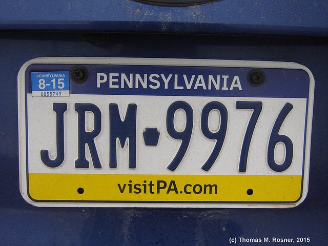 Vehicle license plate from Pennsylvania.