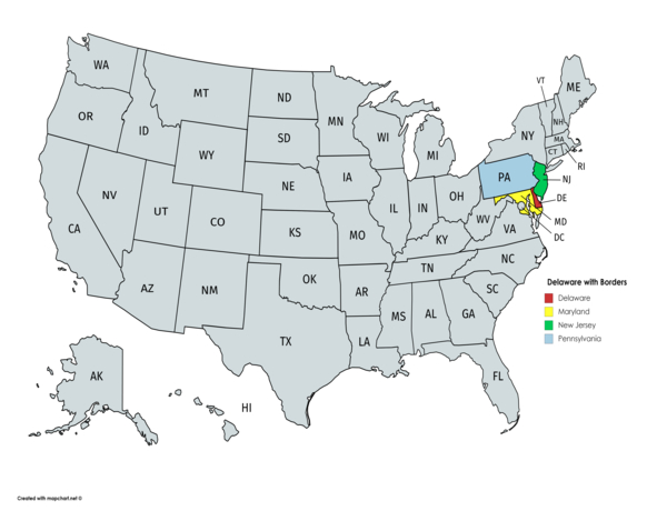 Delaware on the US map
