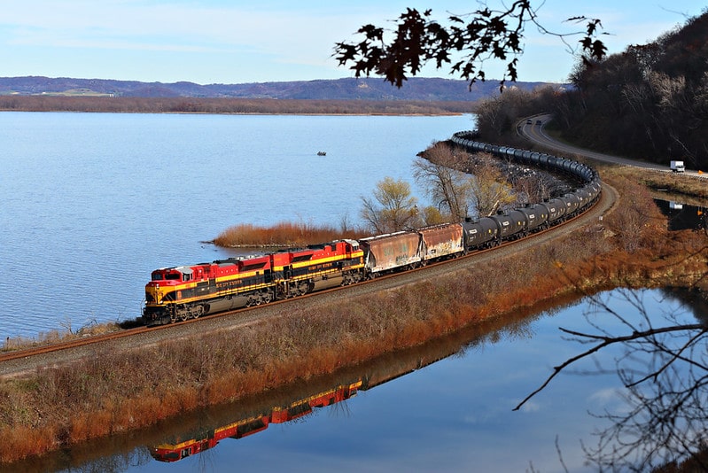 A locomotive with tankers in the U.S.