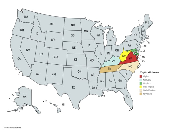 Virginia on the U.S. map