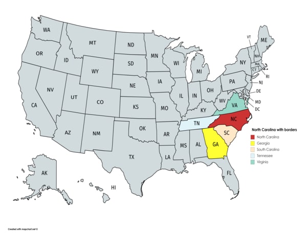 North Carolina on the U.S. map