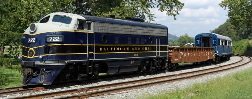 Historic Potomac Eagle diesel locomotive on the Baltimore and Ohio railroad.