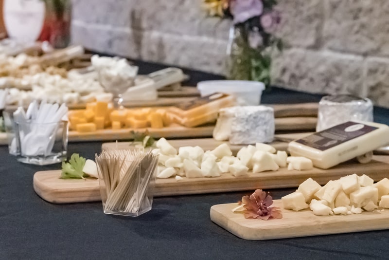 Cheese samples laid out on display boards