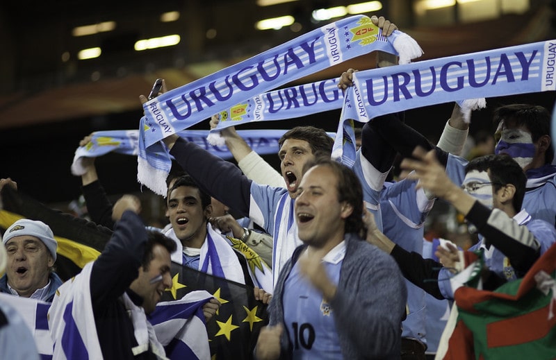 Uruguay supporters during a soccer match 