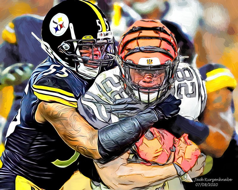 A sketch of Pittsburgh Steelers Devin Bush.