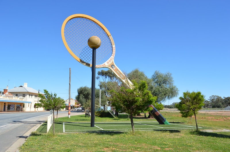 A giant tennis racquet commemorating Barellan's favourite daughter - Evonne Goolagong Cawley. fact file of Serena Williams