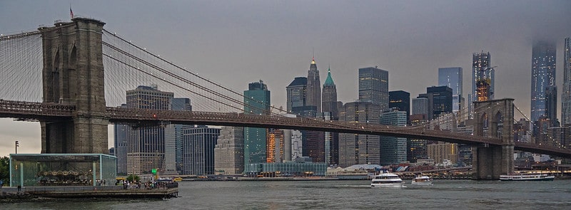 Brooklyn Bridge, with South Manhattan skyline