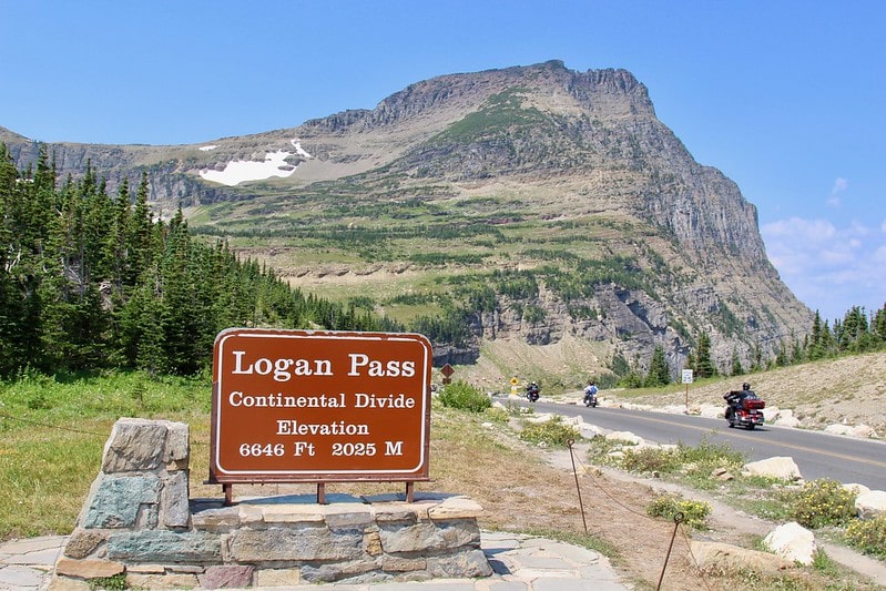 Logan Pass. Continental Divide. Elevation 6,646 feet, or 2,025 Meters