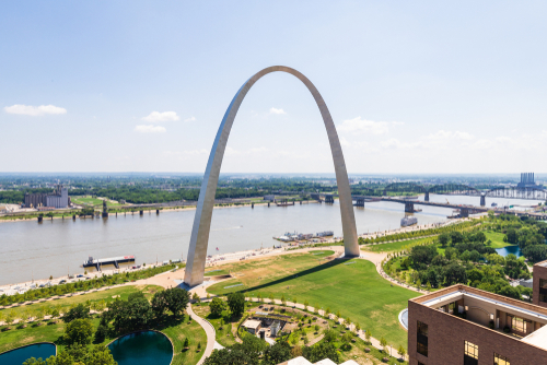 The Gateway Arch is a 630 foot monument on the riverfront of downtown St. Louis that has a viewing area at the top that people can pay to visit.