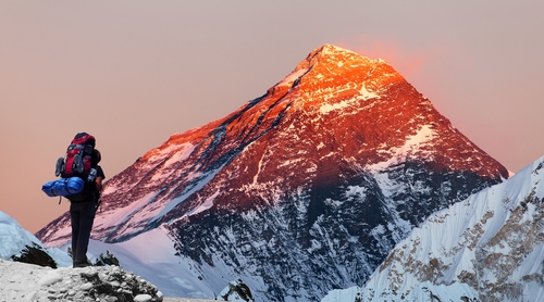 Evening colored view of Mount Everest. the world's highest mountains