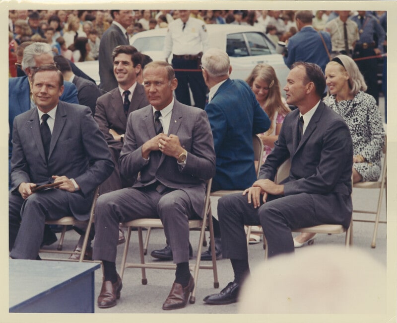 Apollo 11 crew in MO - Armstrong, Aldrin, Collins on 20 July 1970