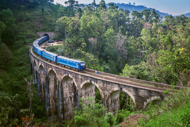 Train on Nine arch Bridge in Sri Lanka. 