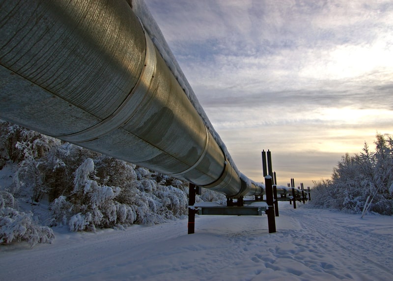 The Trans-Alaska oil pipeline in the winter
