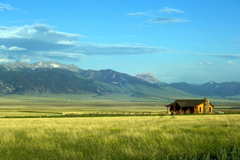 Sunny ranch in the mountains of Montana state