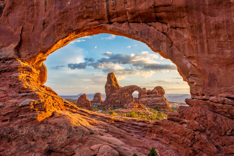Turret Arch seen through the North Window at Arches National Park in Utah