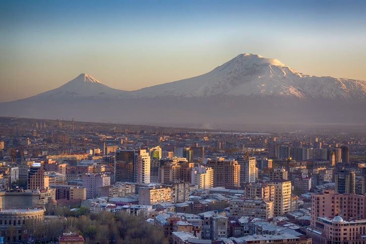 mount Ararat in the background of the city of Yerevan, the capital of Armenia