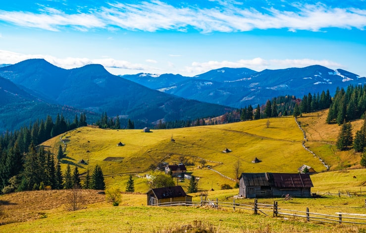 the Carpathian mountains and a small village