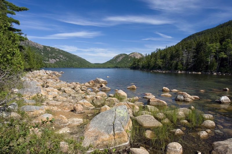 A beautiful day at Jordan Pond in Acadia National Park, Maine