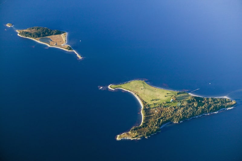 Aerial view of island south of Acadia National Park, Maine