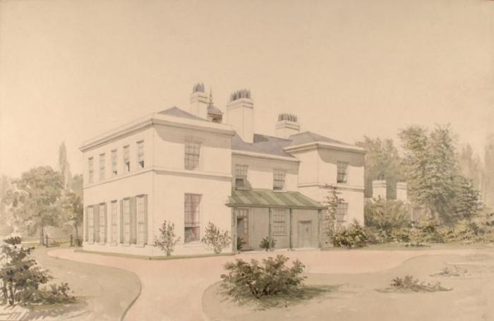 An 1835 painting of "Heathfield", Watt's house in Handsworth. James Watt fact file