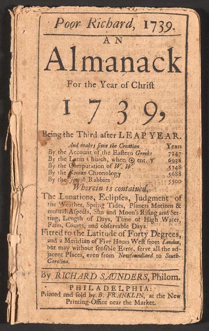 1739 Edition of Poor Richard's Almanack